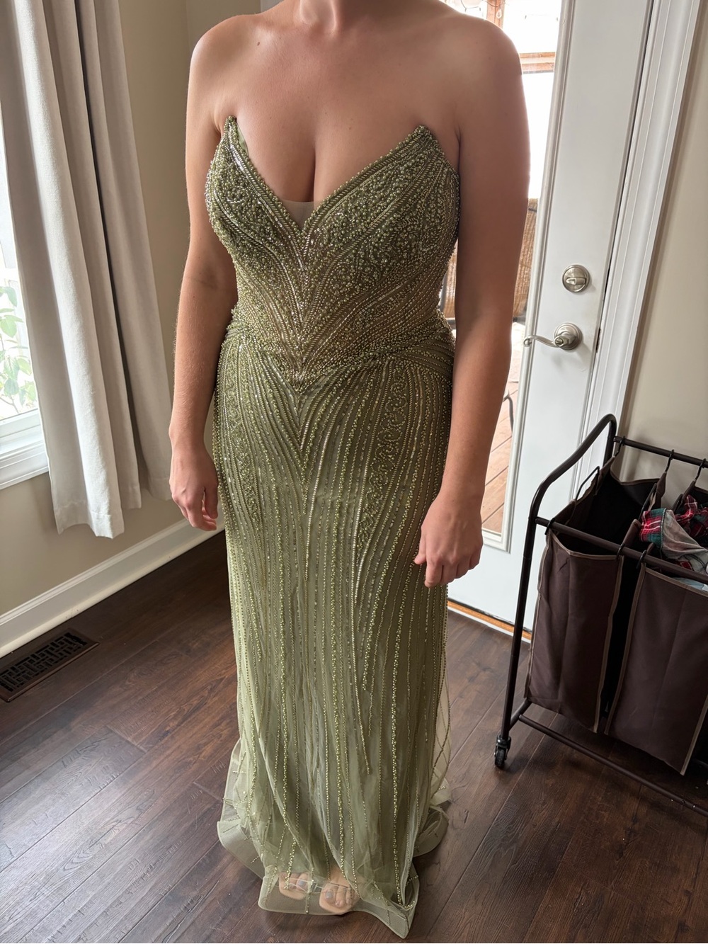 Light Green Beaded Strapless dress